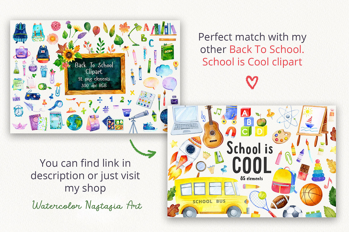 Back To School Clipart, an Education Illustration by Watercolor Nastasia Art (Photo 5 of 5)