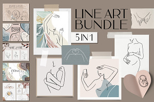 Female Line Art BUNDLE. 5 In 1. UPD!