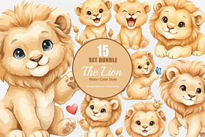 15 Bundle Watercolor The Lion King, an Animal Illustration by Morspective