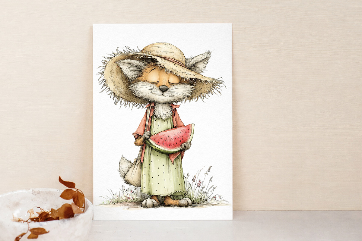 Summer Fox Enjoy Watermelon Clipart, an Illustration by Libby Wishes (Photo 7 of 7)