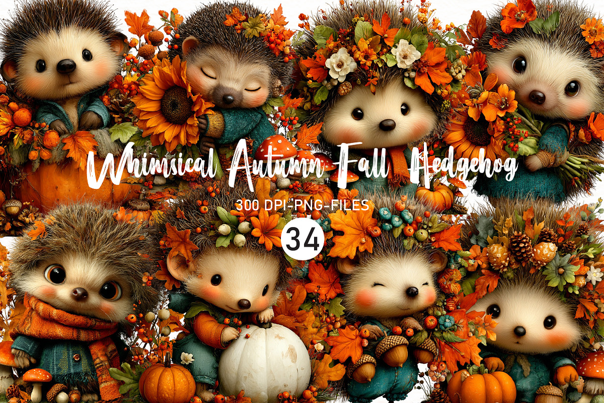 Whimsical Autumn Hedgehog Clipart, a Seasonal Illustration by Designworld (Photo 1 of 10)