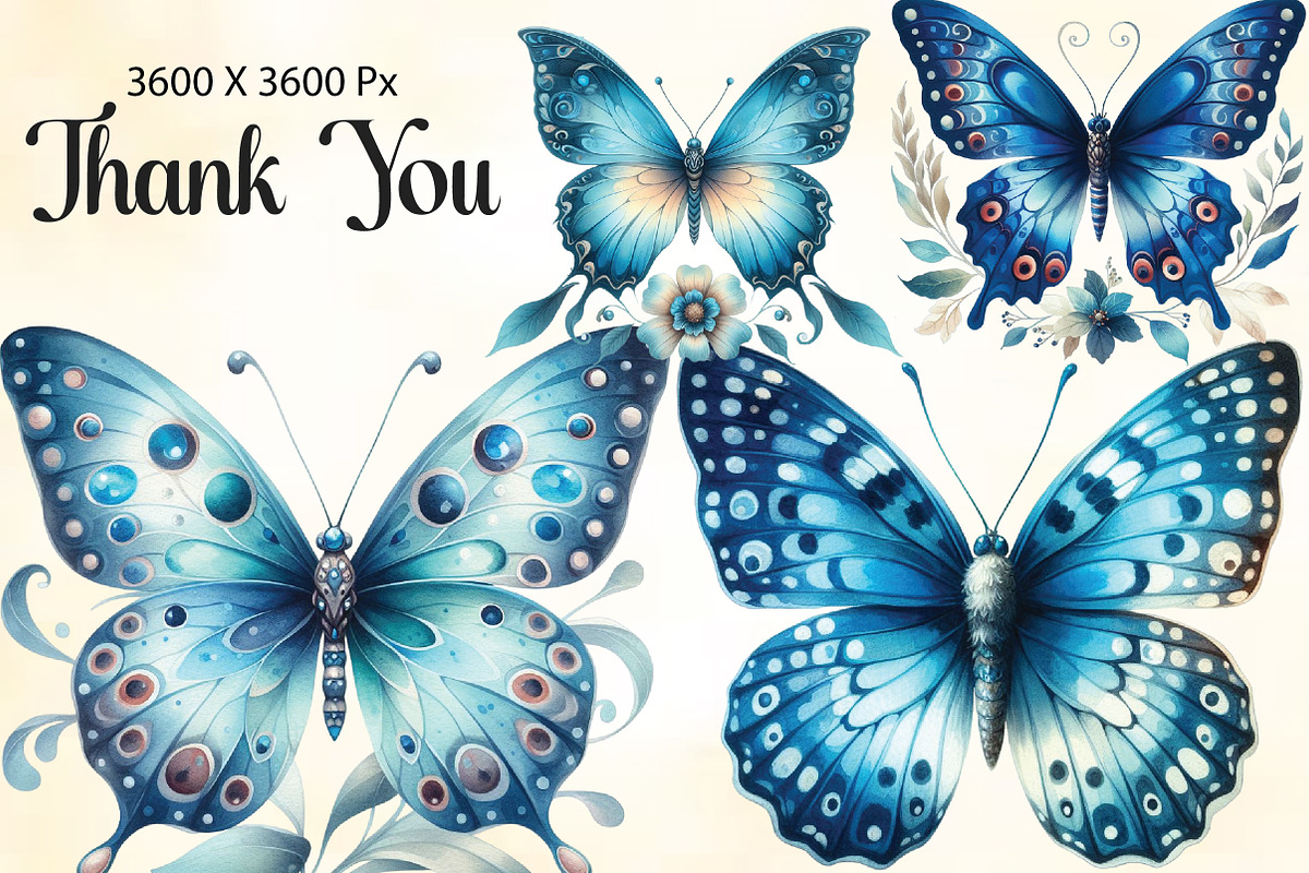 Retro Blue Butterfly Watercolor, an Illustration by CraftArtStudio (Photo 3 of 3)