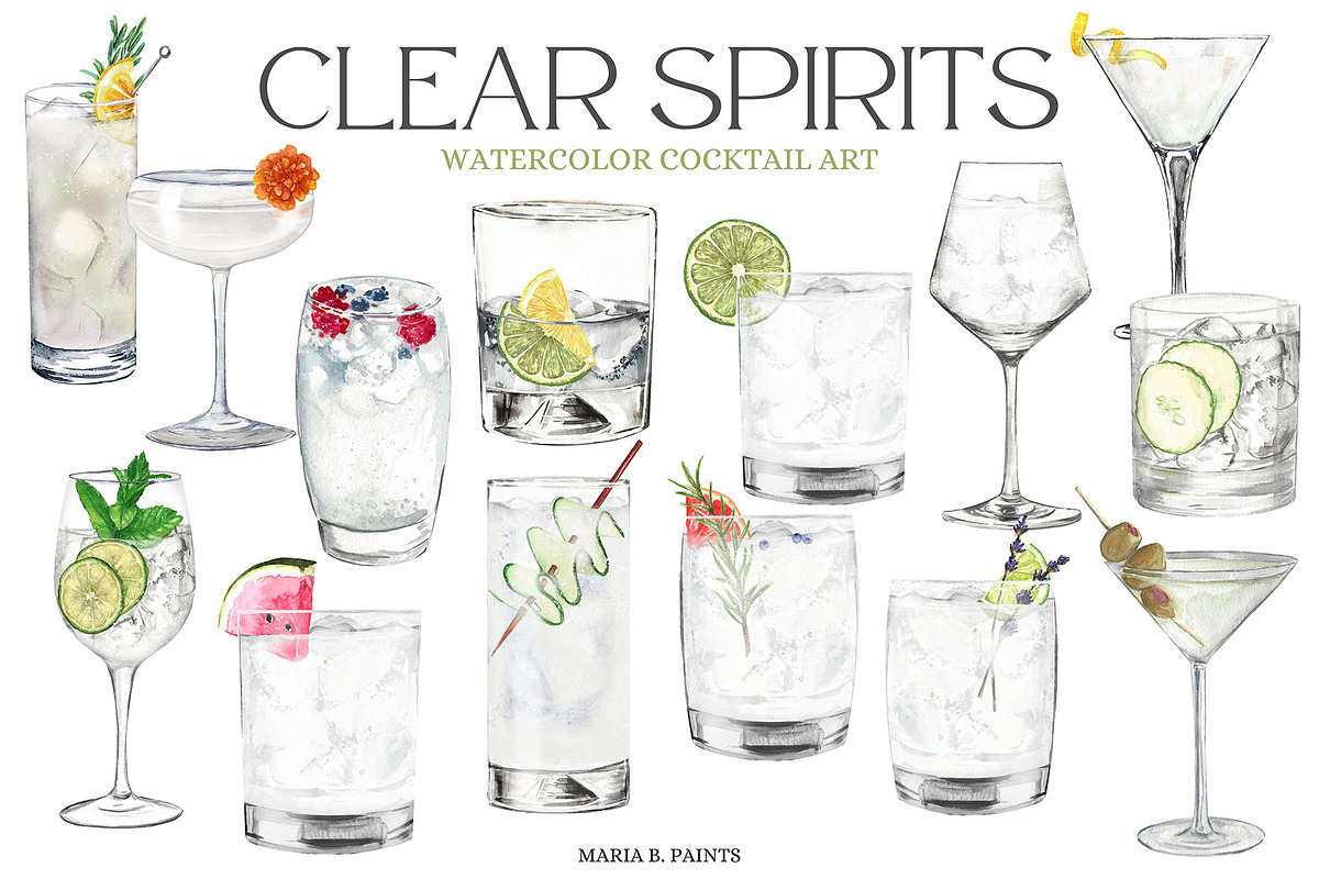 Cocktail Clipart Vodka Gin Drinks, a Food Illustration by Maria B. Paints