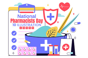 10 Pharmacists Day Illustration, a Healthcare Illustration by denayunebgt