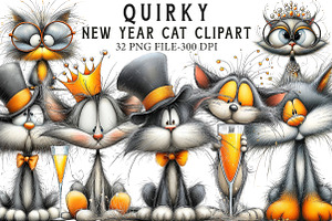New Year Cat Clipart, Party Graphics, an Illustration by Libby Wishes