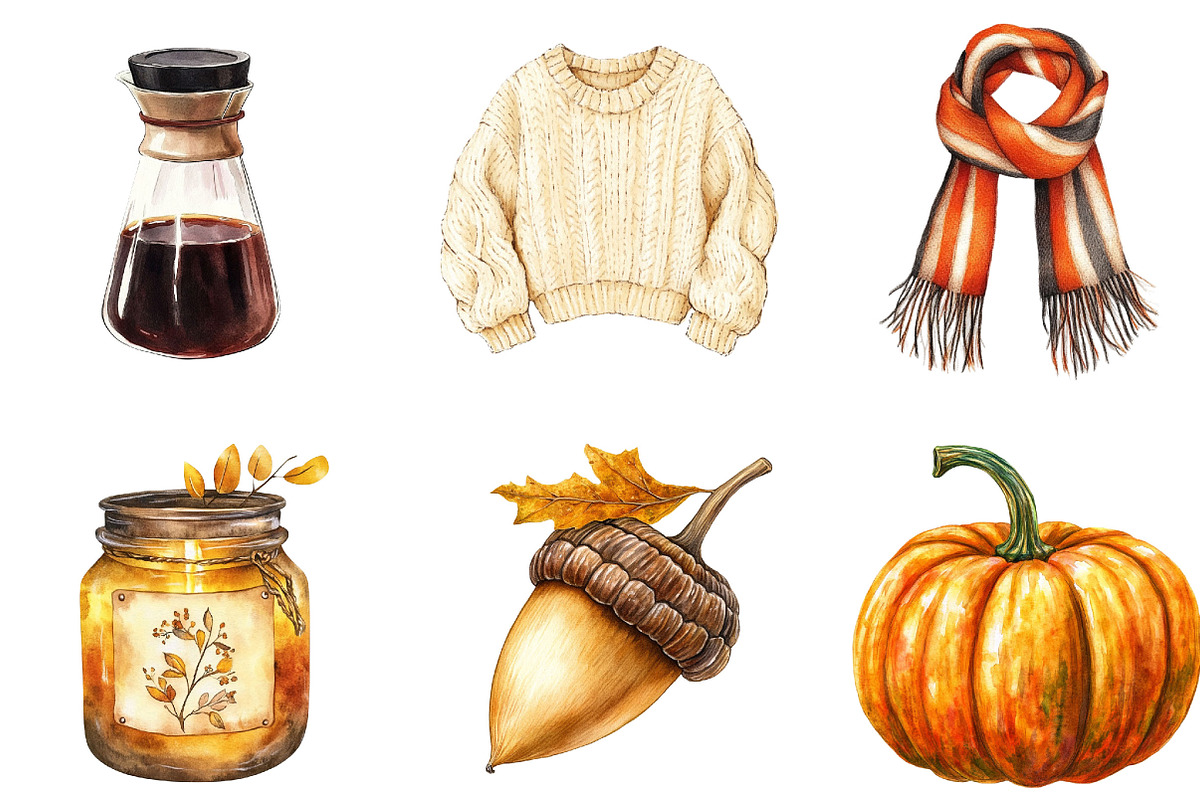 Hand Drawn Fall Clipart Set PNG, a Seasonal Illustration by Designking (Photo 4 of 4)