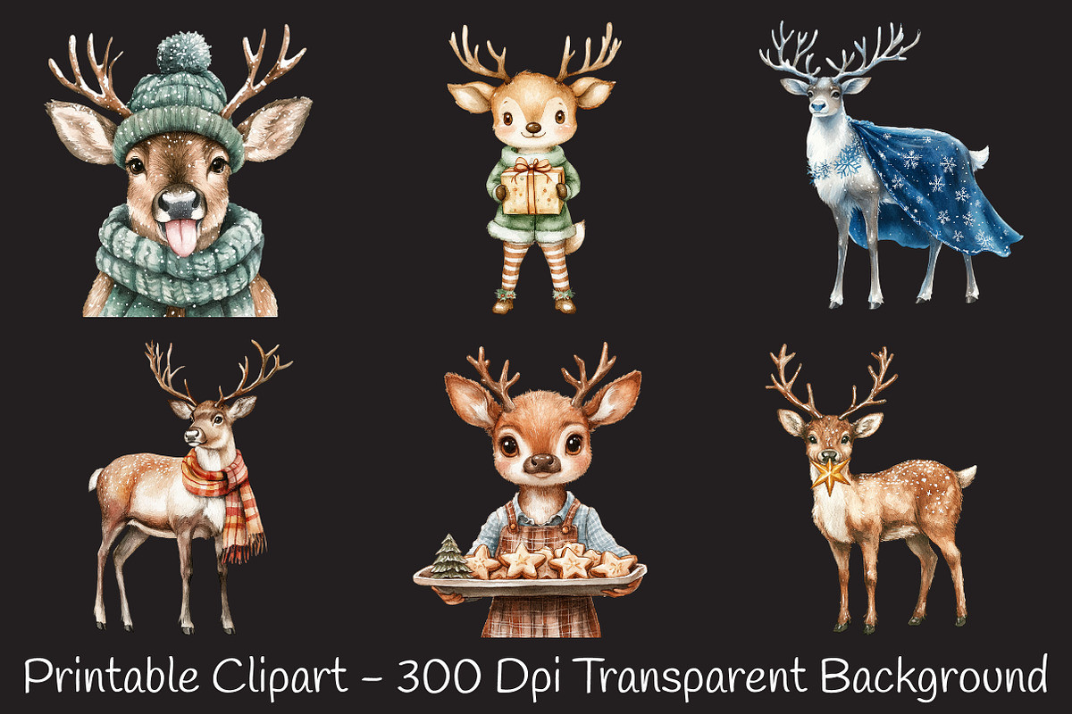 Christmas Reindeer Watercolor Clipar, an Illustration by RobertsArt (Photo 6 of 7)