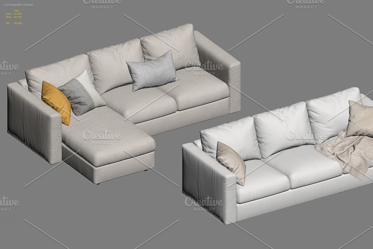 Three-seat sofa (2 options) 3D model, a Furniture 3D Model by 3dmitruk (Photo 16 of 16)
