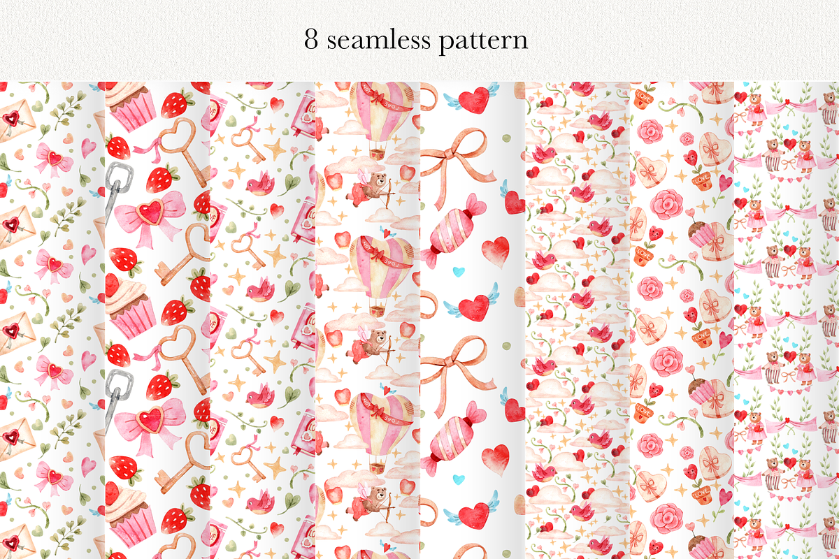 Valentines day clipart+8patterns, a Seasonal Illustration by ZinchArt (Photo 3 of 3)
