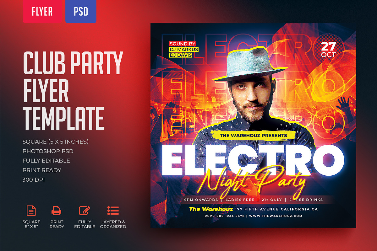 Electro Night Party Flyer, a Flyer Template by Verazo (Photo 1 of 2)