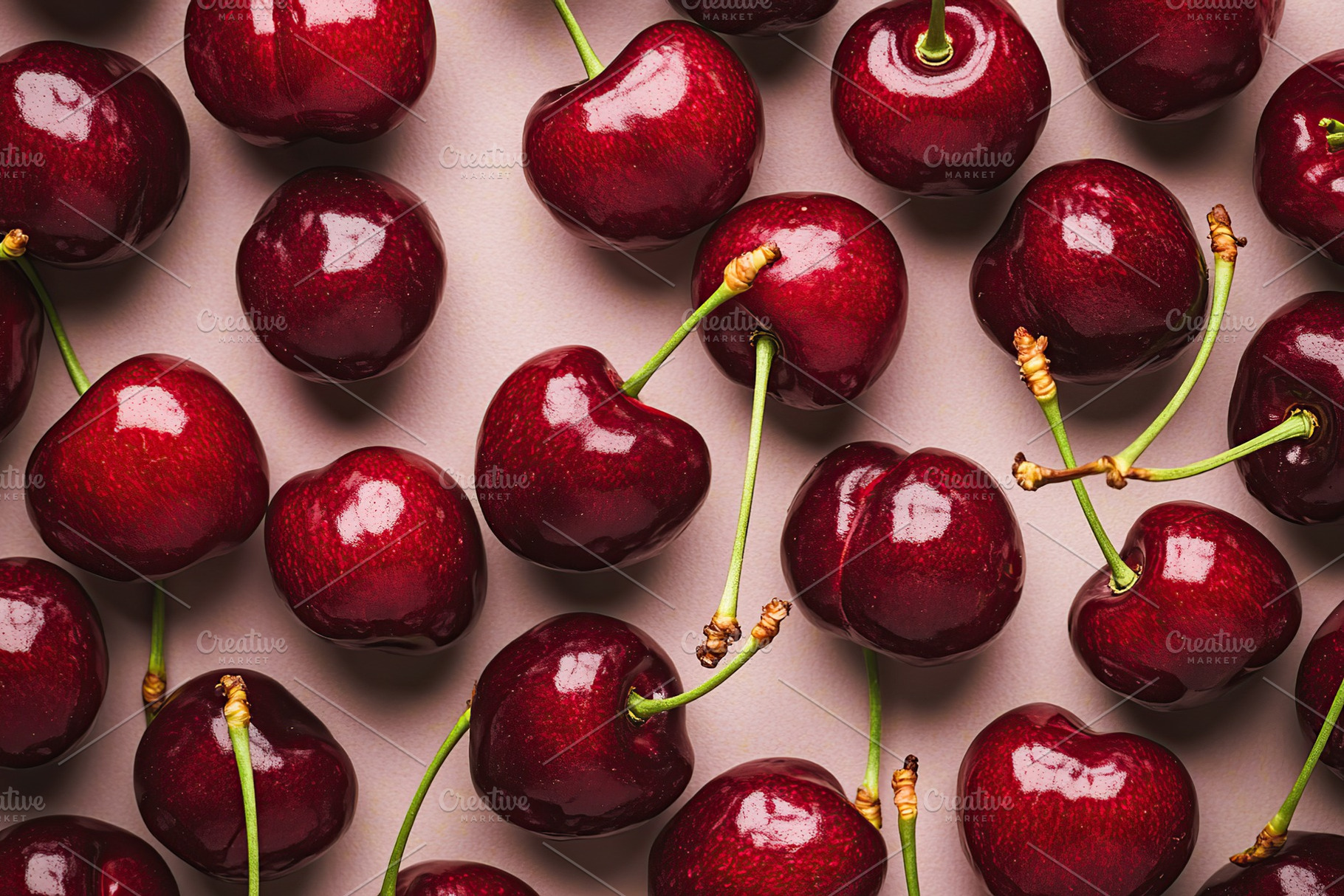 Ripe red cherries arranged beautifully on a neutral background for visual appea, a Food & Drink Photo by AlyaAnd