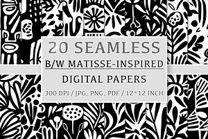 20 Seamless B/W Matisse-inspired Set