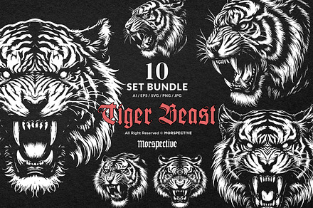 10 Bundle Dark Art Tiger Beast Wild, an Animal Illustration by Morspective