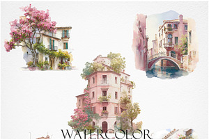 Romantic Italian Town Watercolor, a Decorative Illustration by Deckar_art