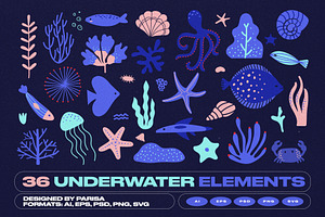 Underwater Fishes & Shells Elements