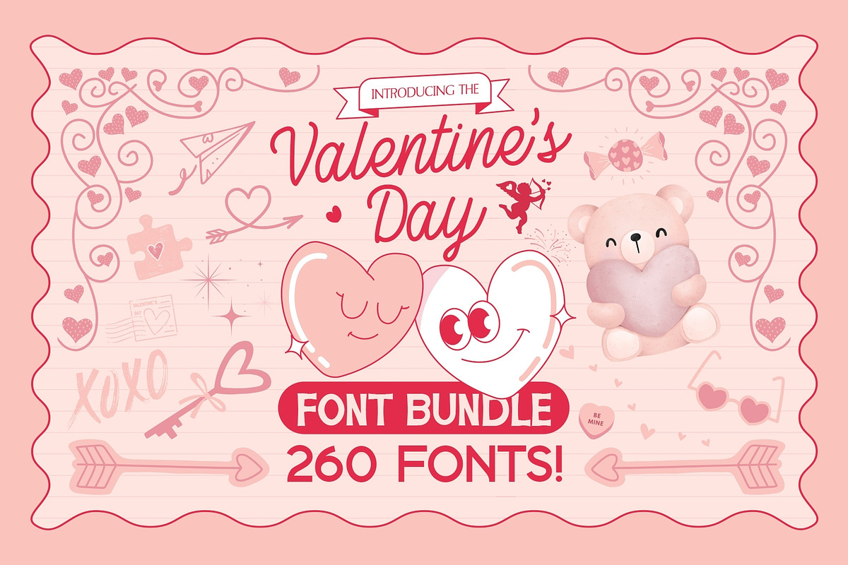 Valentine's Day Font Bundle, a Sans Serif Font by HipFonts (Photo 1 of 12)