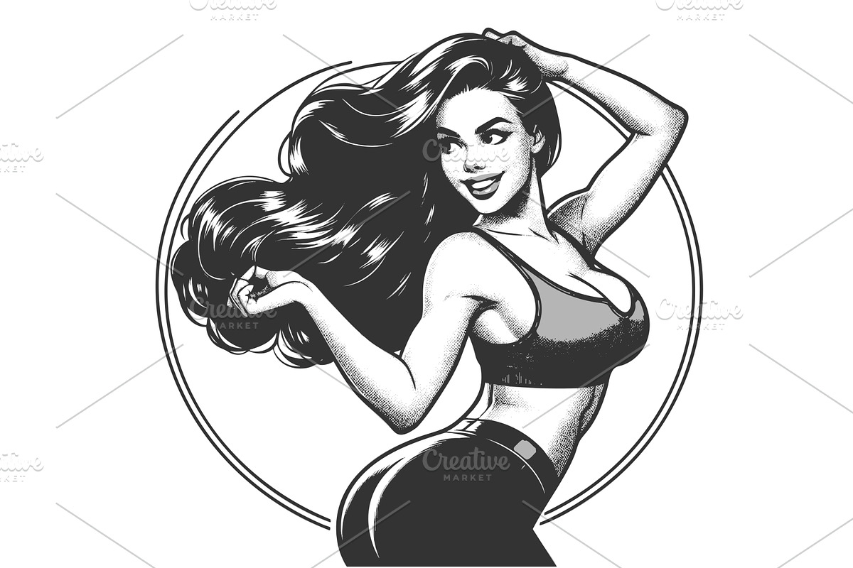 Fitness Woman With Flowing Hair, a Person Illustration by AlexArt