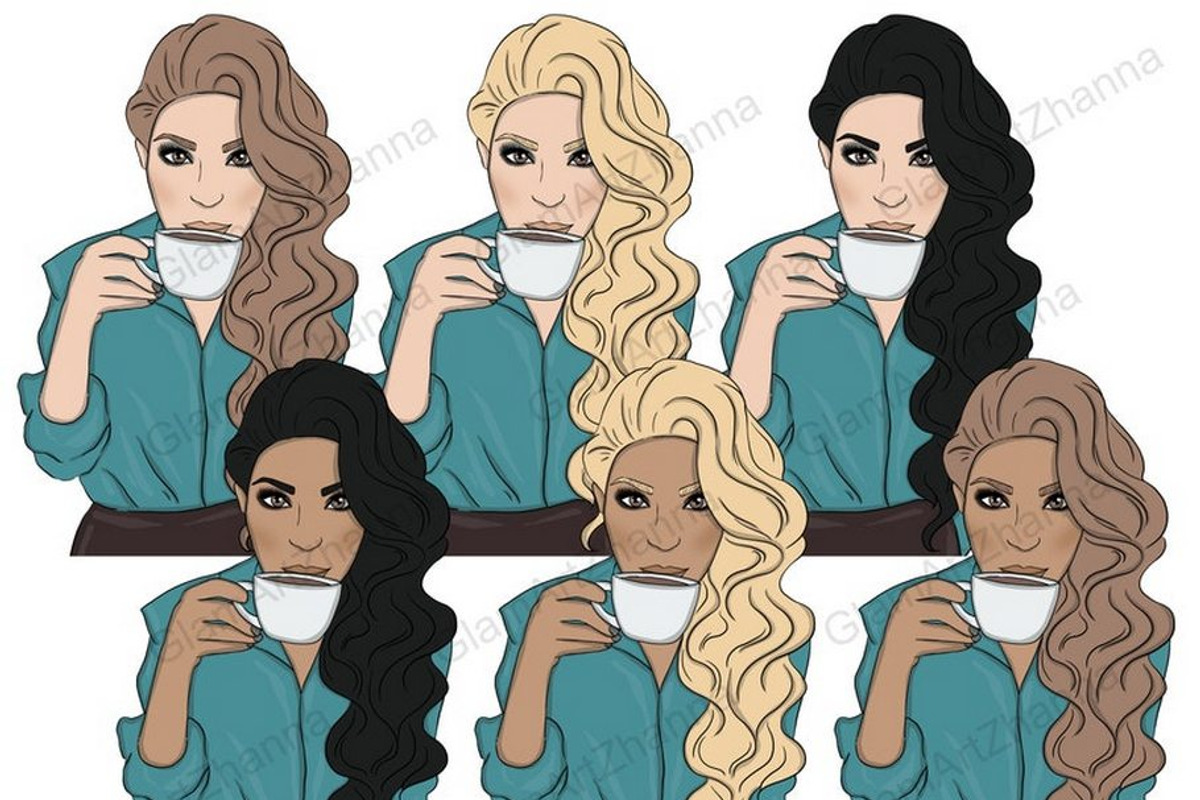 I Love Coffee Girls Clipart, a Person Illustration by GlamArtZhanna (Photo 2 of 4)