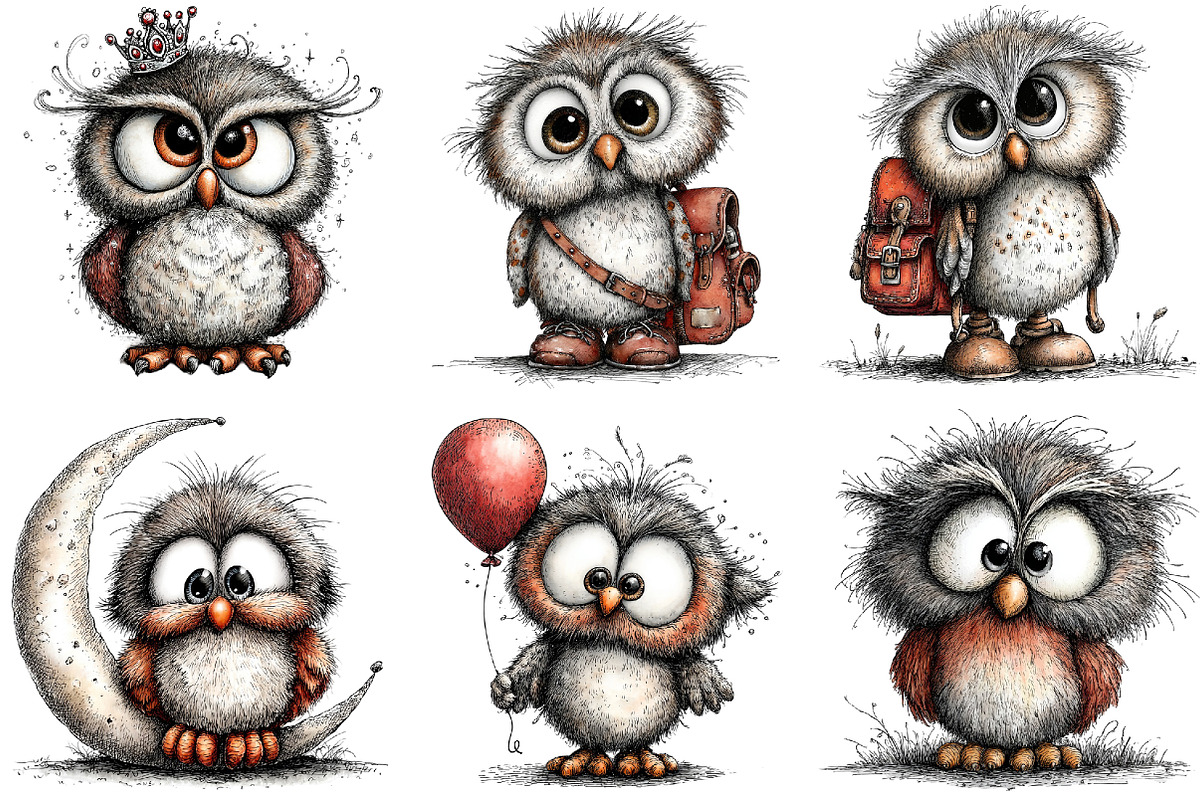 Whimsical Funny Cute Owl Clipart, an Illustration by DreamArtGraphic (Photo 3 of 5)