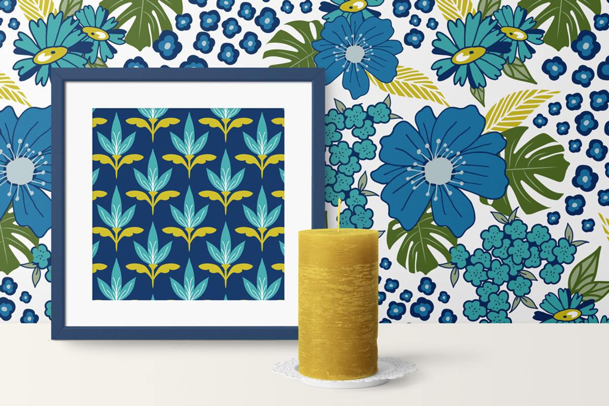 Vintage Blues Floral Patterns, a Pattern Graphic by Wild Twig Co (Photo 6 of 10)