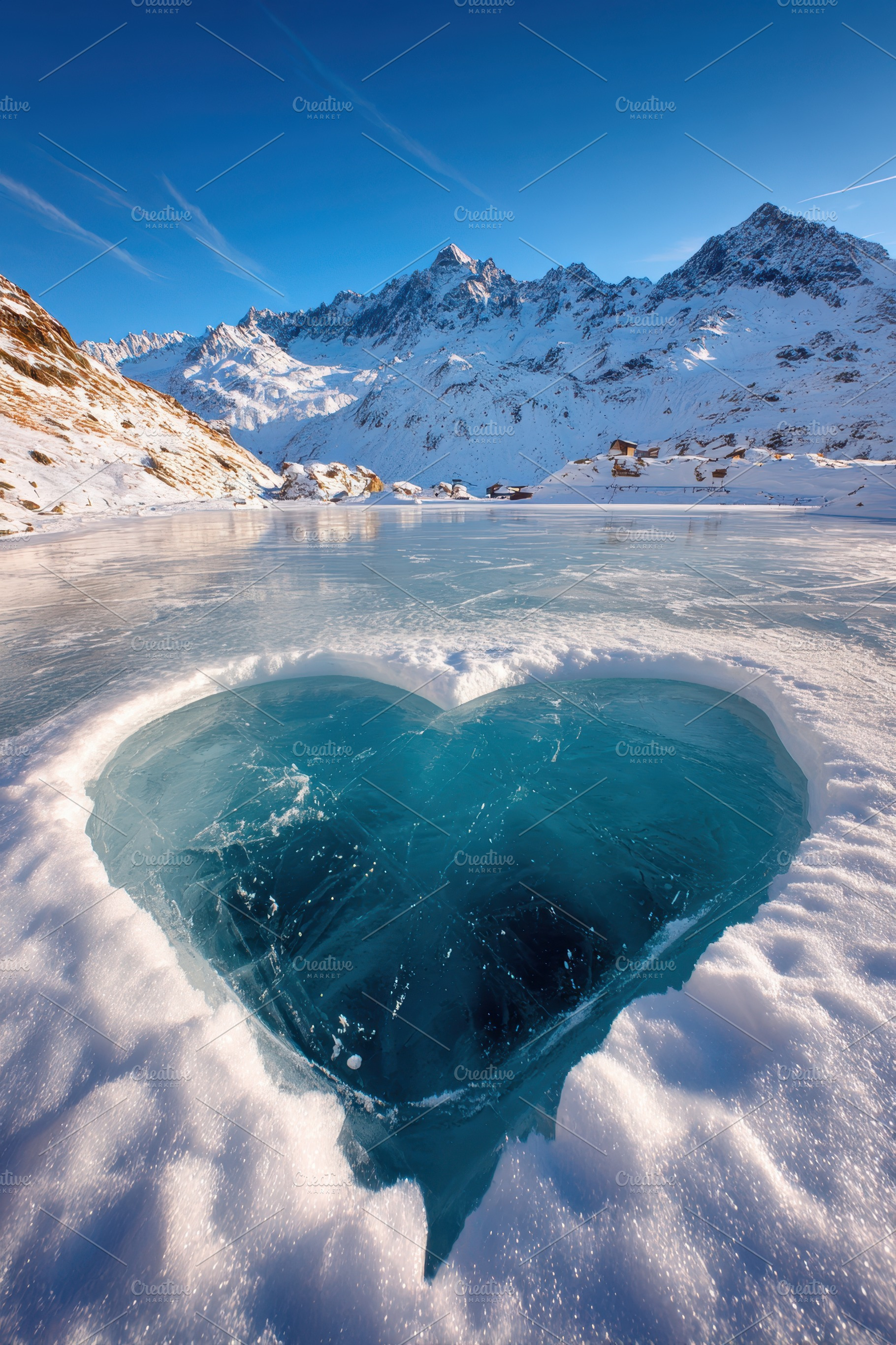 Heart-shaped ice hole on a frozen lake, a Nature Photo by AlyaAnd