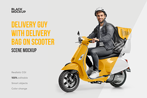 Delivery guy on scooter Mockup