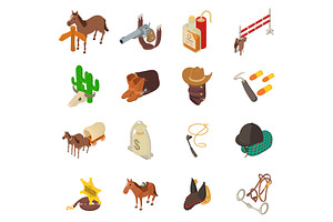 Wild West Icons Set, Isometric Style