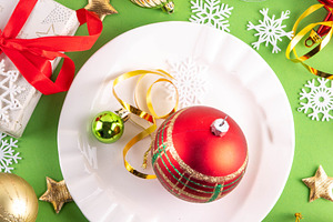 Christmas and New Year holiday table setting greeting card backg, a Holiday Photo by Rimma