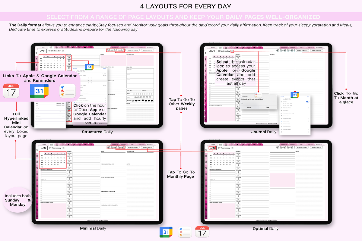 Customizable Pink Rose Digital Plann, a Templates & Theme by Plamarplanners (Photo 3 of 8)