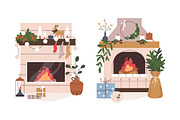 Cozy Christmas home fireplaces set, a Decorative Illustration by Good Studio (Thumbnail 5 of 6)