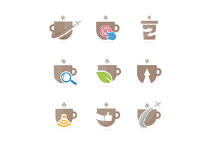 Set Of Coffee Logo Combination. Drink And Tea Symbol Or Icon. Unique Organic Cup And Mug Logotype Design Template.