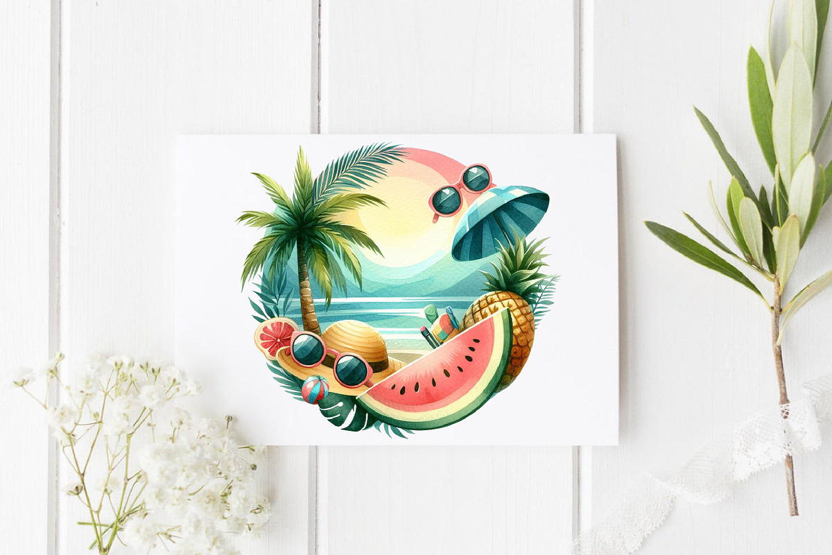 Watercolor Summer Vibes PNG Clipart, a Graphic by CitraGraphics