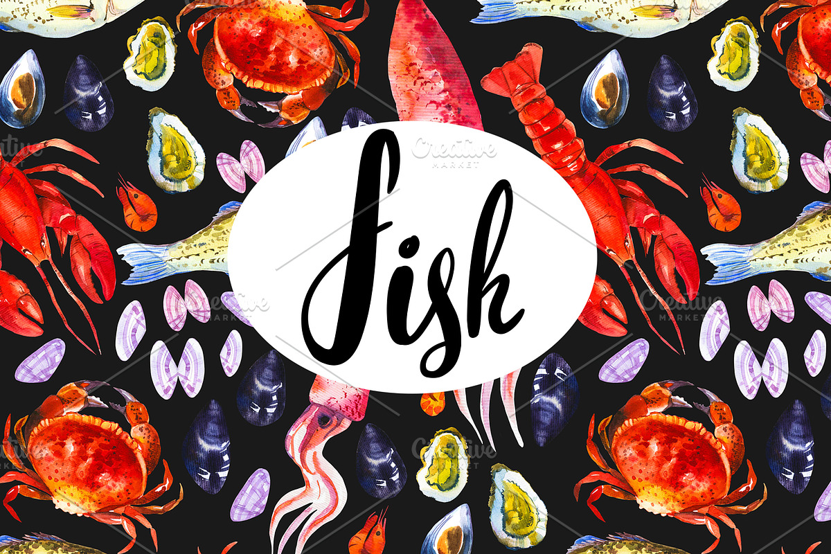 Watercolor Seafood, a Decorative Illustration by Mona Monash (Photo 6 of 9)