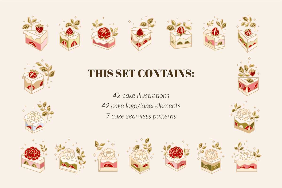 Vintage Cake Logo & Label Set, a Food Illustration by Artflorara (Photo 2 of 8)
