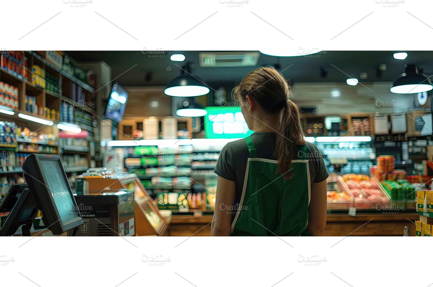 Female Store Clerk at Grocery, a Food & Drink Photo by piter.goskov