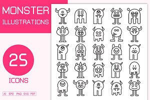 Funny Monster Cartoon Icons Set, an Outline Icon by Designfour