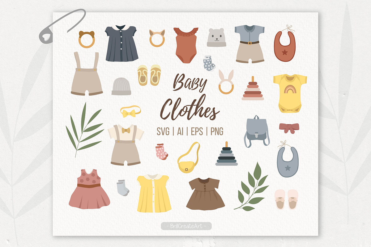 Boho baby clothes & toys clipart set, an Illustration by BrillCreateArt (Photo 1 of 5)