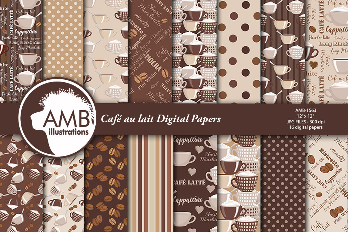 Cafe au lait, Coffee papers AMB-1563, a Pattern Graphic by AMBillustrations (Photo 2 of 2)