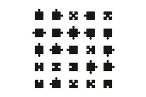 Puzzle pieces. Black jigsaw parts, an Object Graphic by Frogella