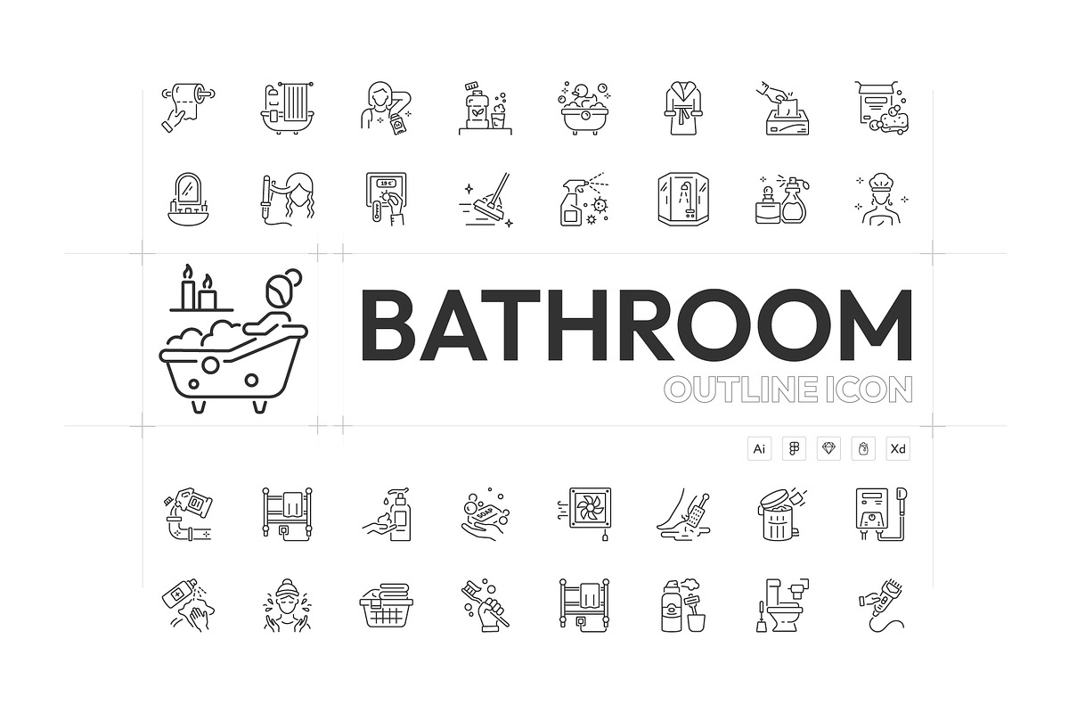 Bathroom Linear Icon Set, an Outline Icon by Prosymbols (Photo 1 of 5)