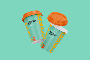 Two Flying Coffee, Tea Cups Mockup