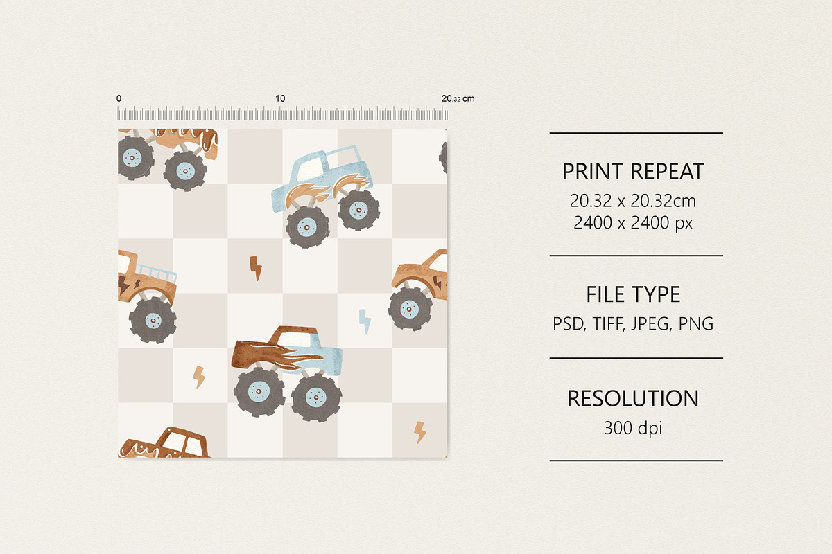 Monster trucks, a Pattern Graphic by Olena Kuznietsova (Photo 6 of 11)