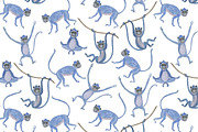 Blue monkeys - watercolor patterns, a Pattern Graphic by ramika (Thumbnail 7 of 7)