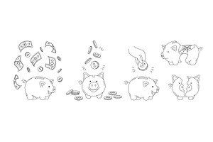 Doodle piggy bank. Money saving or, a Finance Illustration by winwin.art