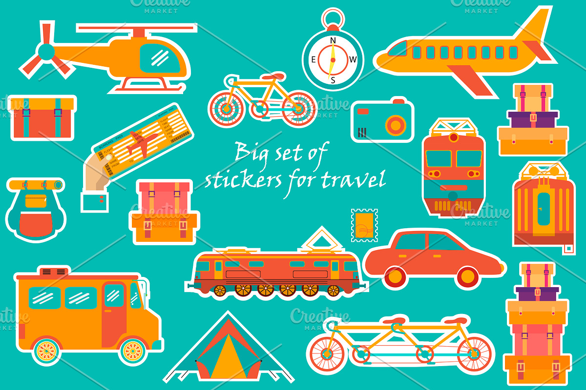 Big set of icons and stickers travel, an Illustration by moto_cat (Photo 3 of 5)