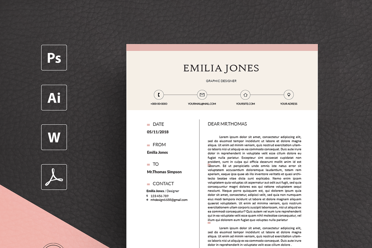 Pinky Resume Template / CV template, a Resume Template by MH Design Template (Photo 4 of 4)