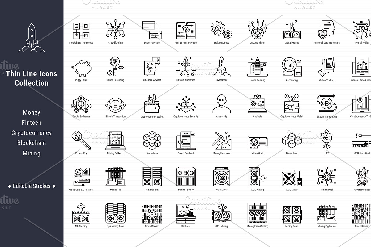 Cryptocurrency Mining Industry Icons, an Outline Icon by Nuburu (Photo 2 of 3)