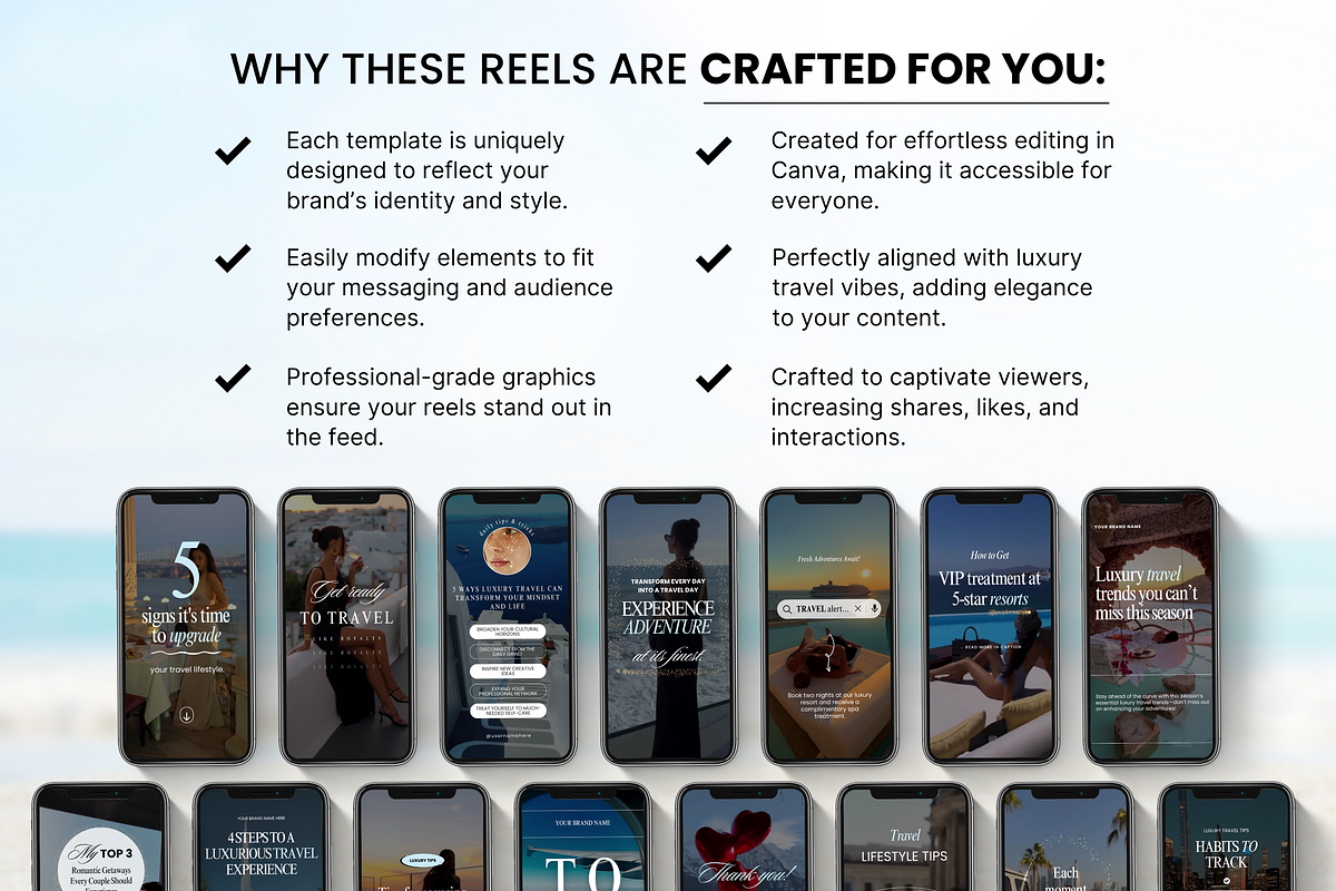 100 Luxury Travel Reels Templates, a Social Media Template by DigiPax (Photo 8 of 10)