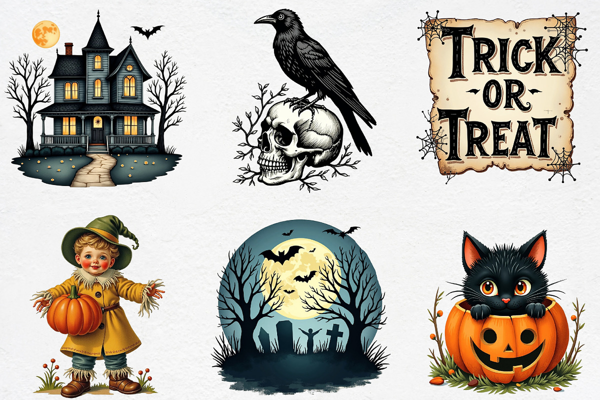Vintage Halloween Diecuts Clipart, an Illustration by CrexoraLab (Photo 2 of 5)