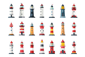Flat Lighthouses. Simple Vector, an Animal Illustration by LadadikArt
